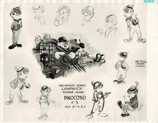 Pinocchio Lampwick Walt Disney Litho Production Animation Model Sheet 1930s M3