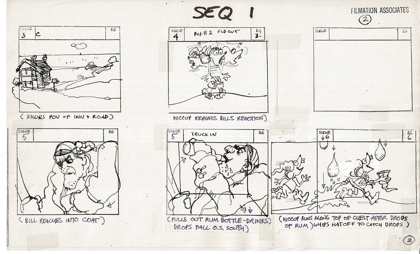 Treasure Island Storyboard Art Cartoon 2 Pages Stevenson Filmation WB 1973 A-03