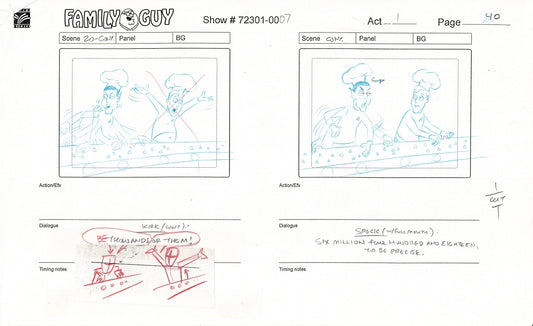 Family Guy Star Trek Captain Kirk and Spock Hand-Drawn Production Animation Storyboard FOX 9