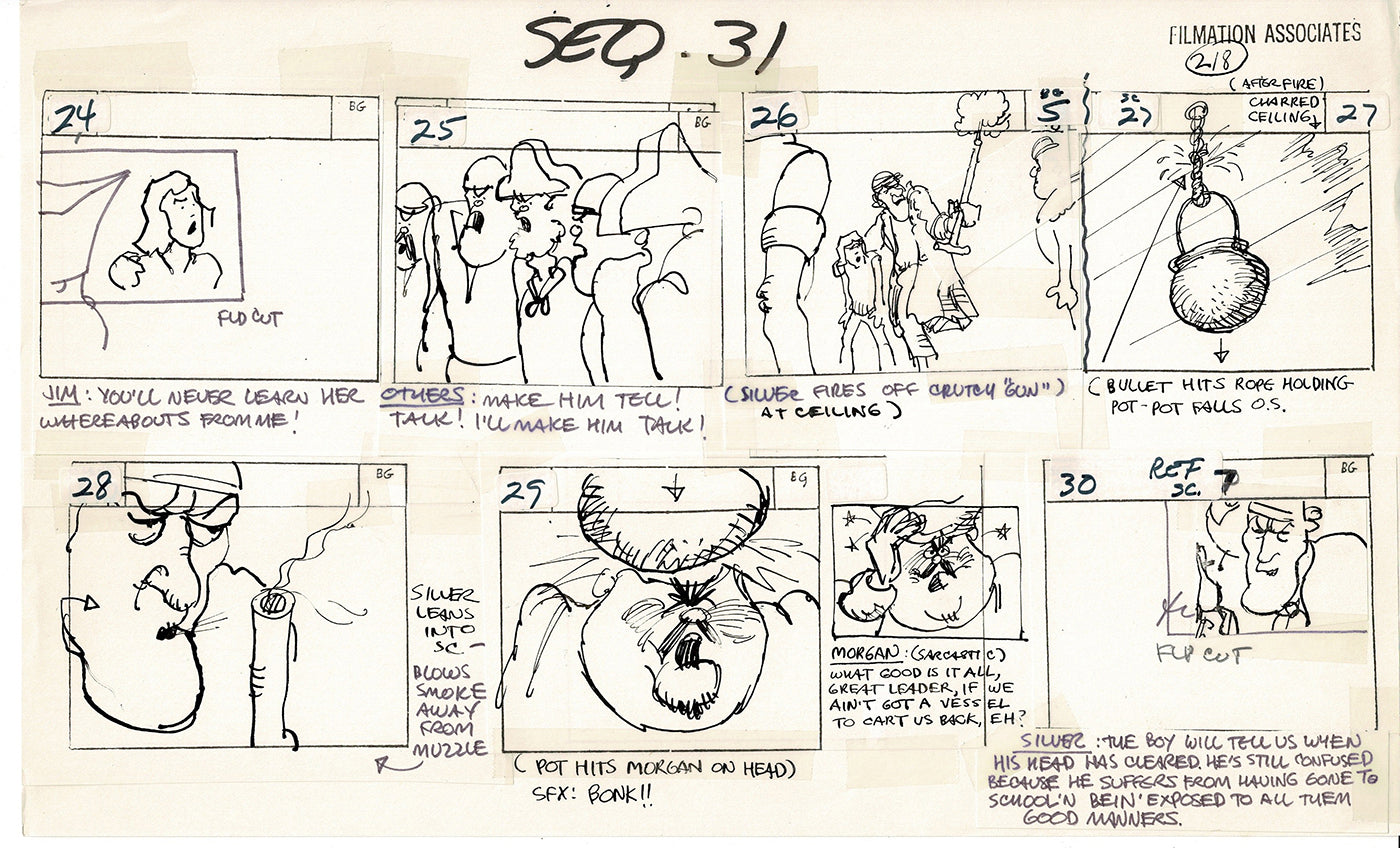 Treasure Island Storyboard Art Cartoon 2 Pages Stevenson Filmation WB 1973 D-39