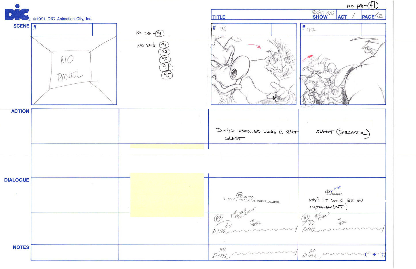 Sonic Underground Huge Hand-Drawn Production Storyboard 1999 from DIC Used to Make the Cartoon Pg 41