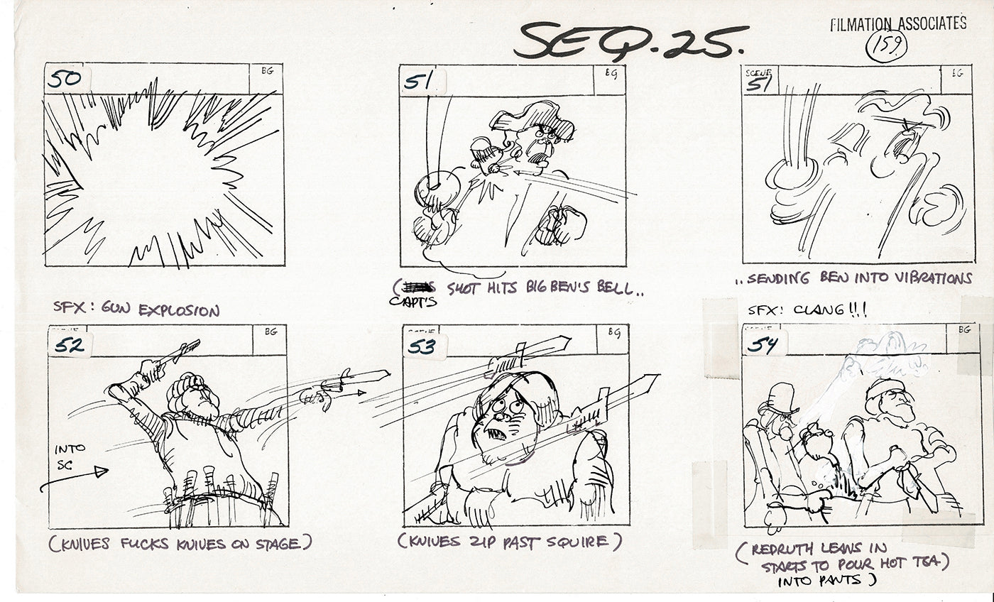 Treasure Island Storyboard Art Cartoon 2 Pages Stevenson Filmation WB 1973 C-41