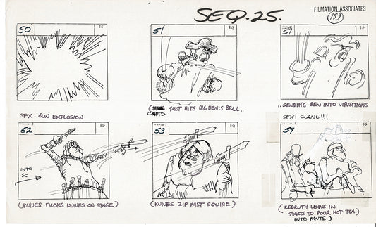 Treasure Island Storyboard Art Cartoon 2 Pages Stevenson Filmation WB 1973 C-41