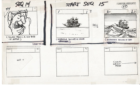 Treasure Island Storyboard Art Cartoon 2 Pages Stevenson Filmation WB 1973 B-41