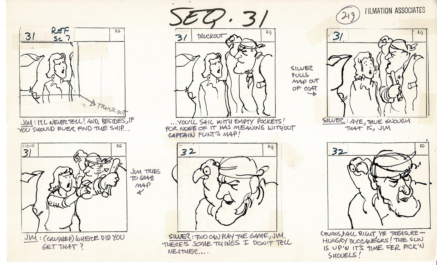 Treasure Island Storyboard Art Cartoon 2 Pages Stevenson Filmation WB 1973 D-41