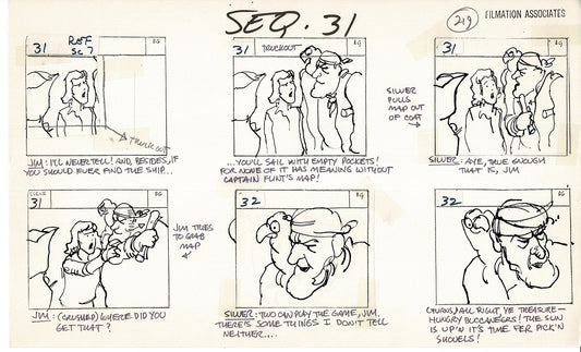 Treasure Island Storyboard Art Cartoon 2 Pages Stevenson Filmation WB 1973 D-41