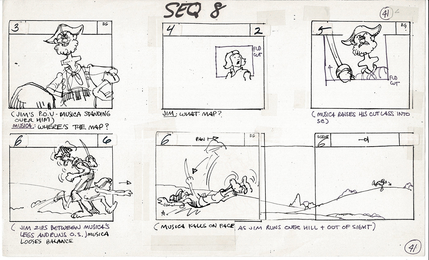 Treasure Island Storyboard Art Cartoon 2 Pages Stevenson Filmation WB 1973 A-41