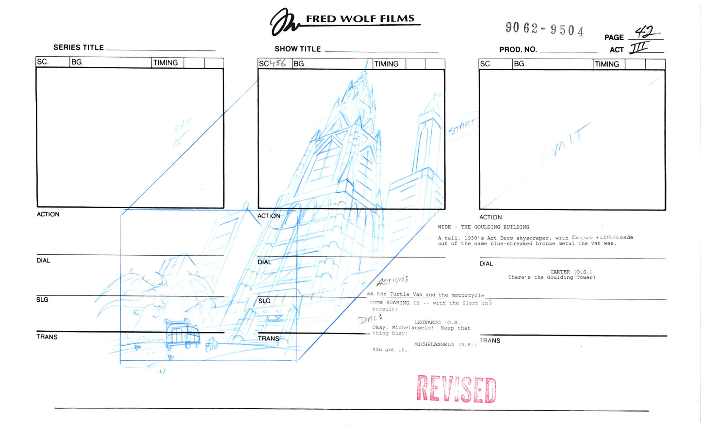 Teenage Mutant Ninja Turtles TMNT Original Production Animation Storyboard 1995 NM-42