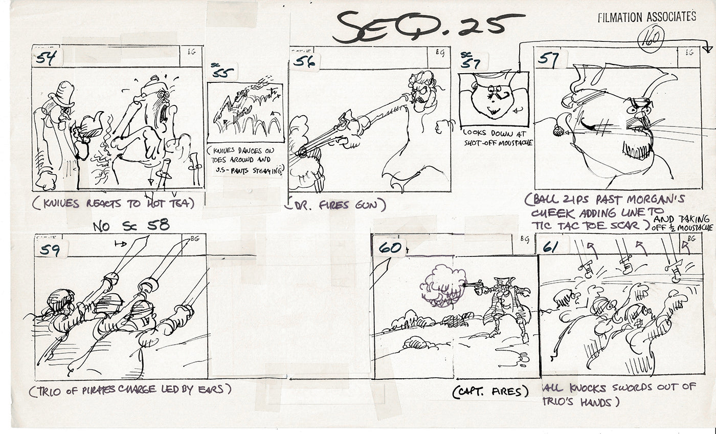 Treasure Island Storyboard Art Cartoon 2 Pages Stevenson Filmation WB 1973 C-41