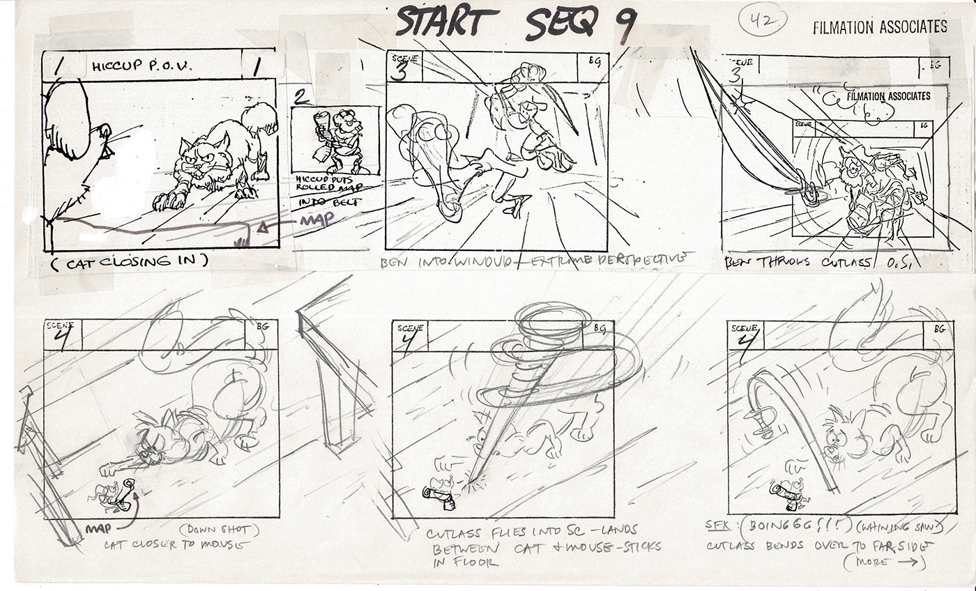 Treasure Island Storyboard Art Cartoon 2 Pages Stevenson Filmation WB 1973 A-41