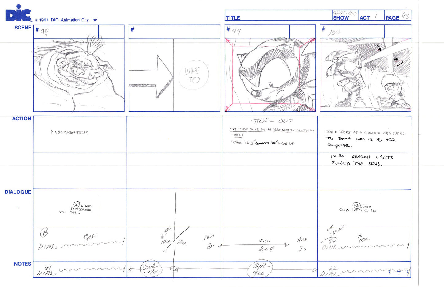 Sonic Underground Huge Hand-Drawn Production Storyboard 1999 from DIC Used to Make the Cartoon Pg 43