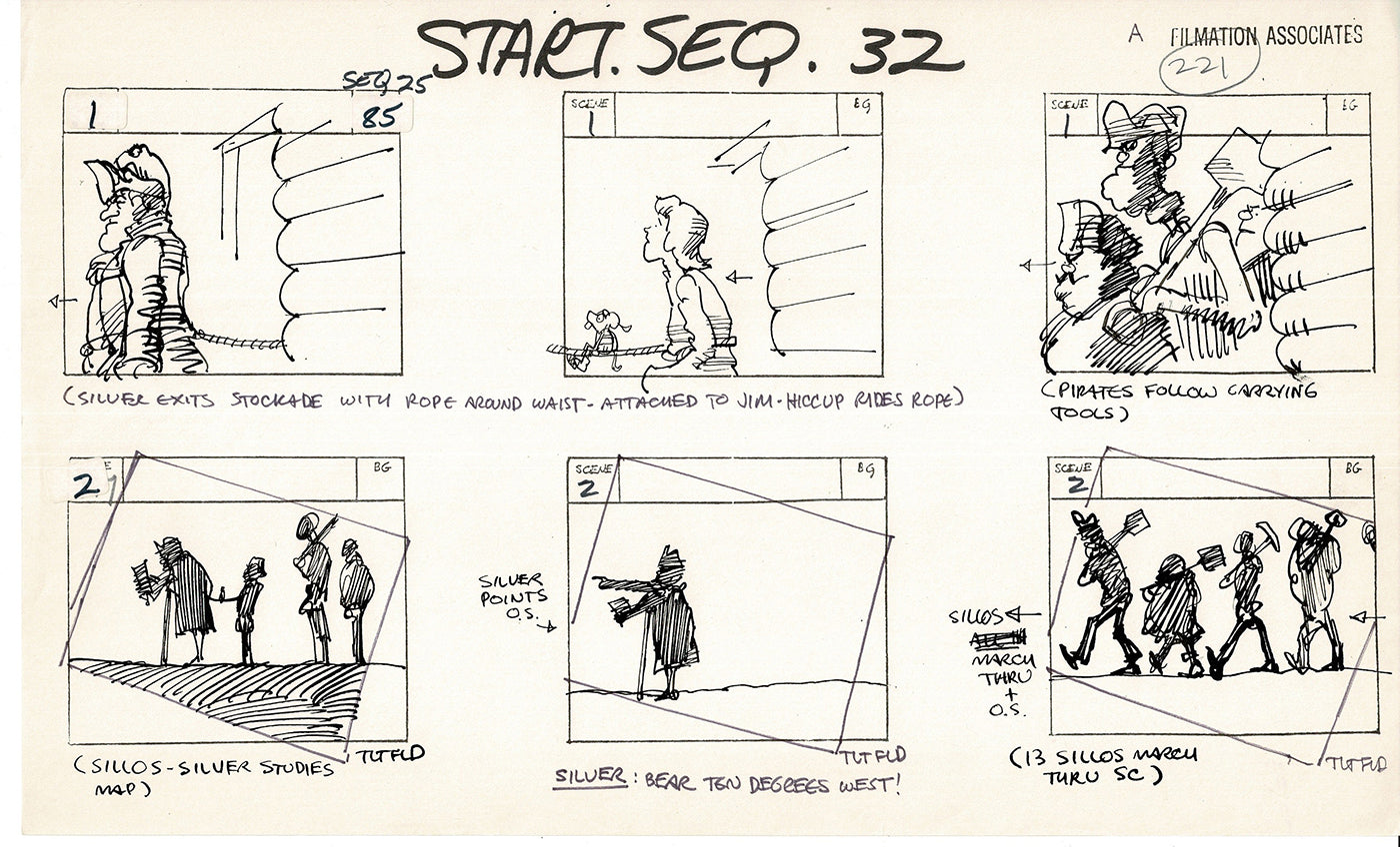Treasure Island Storyboard Art Cartoon 2 Pages Stevenson Filmation WB 1973 D-43