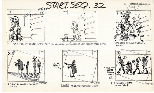 Treasure Island Storyboard Art Cartoon 2 Pages Stevenson Filmation WB 1973 D-43
