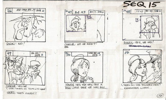 Treasure Island Storyboard Art Cartoon 2 Pages Stevenson Filmation WB 1973 B-43