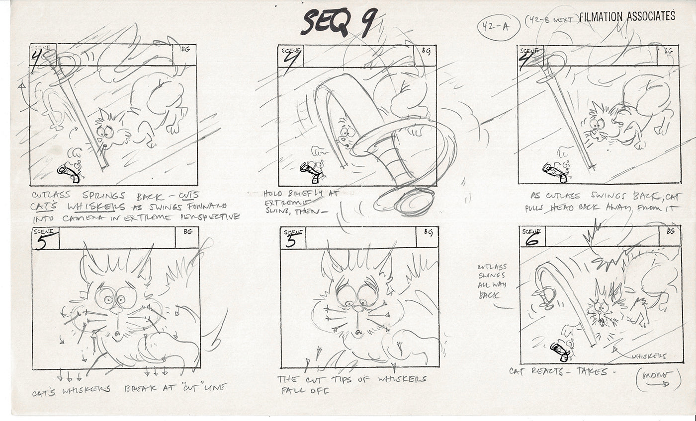 Treasure Island Storyboard Art Cartoon 2 Pages Stevenson Filmation WB 1973 A-43