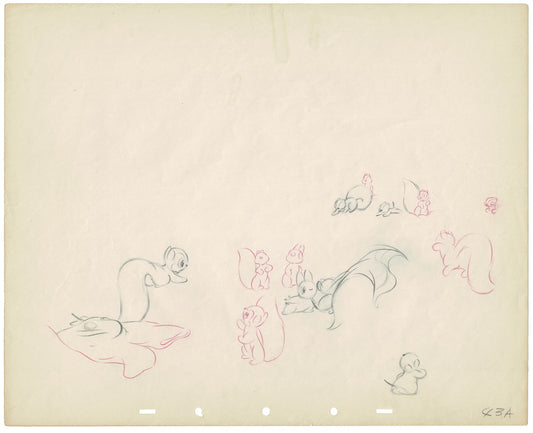 Snow White and the Seven Dwarfs Original Production Animation Cel Drawing of Forest Animals in the Dwarfs House from Walt Disney 1937 43a