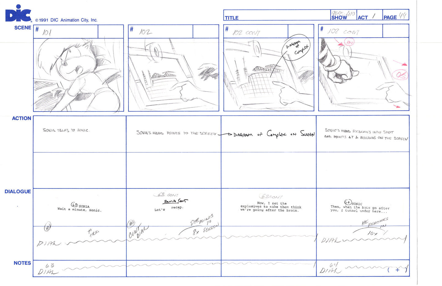 Sonic Underground Huge Hand-Drawn Production Storyboard 1999 from DIC Used to Make the Cartoon Pg 44