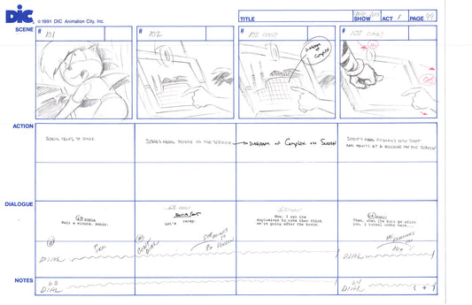 Sonic Underground Huge Hand-Drawn Production Storyboard 1999 from DIC Used to Make the Cartoon Pg 44