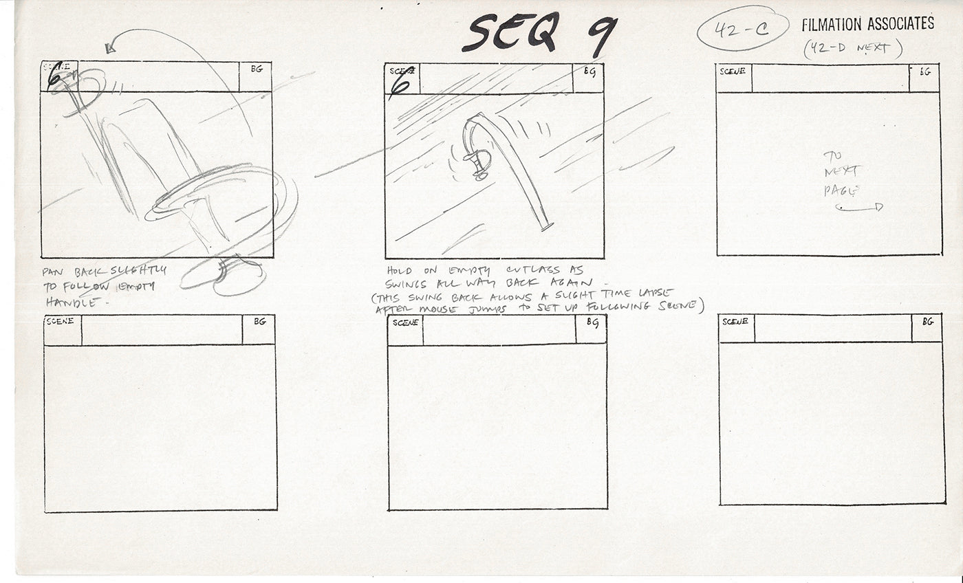 Treasure Island Storyboard Art Cartoon 2 Pages Stevenson Filmation WB 1973 A-45