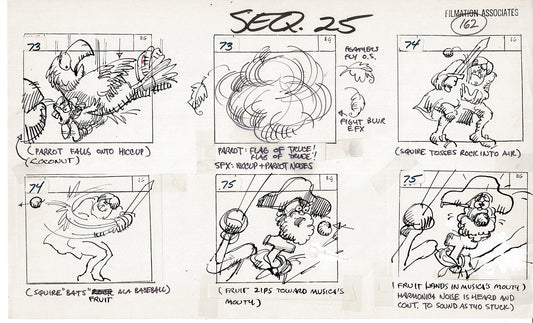 Treasure Island Storyboard Art Cartoon 2 Pages Stevenson Filmation WB 1973 C-45