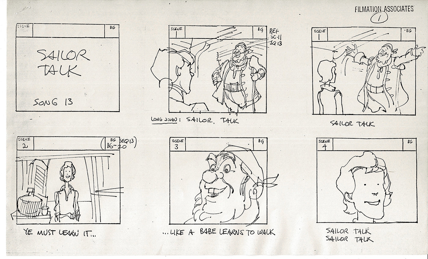 Treasure Island Storyboard Art Cartoon 2 Pages Stevenson Filmation WB 1973 B-45