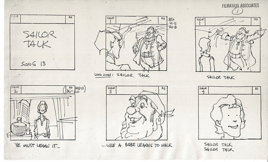 Treasure Island Storyboard Art Cartoon 2 Pages Stevenson Filmation WB 1973 B-45
