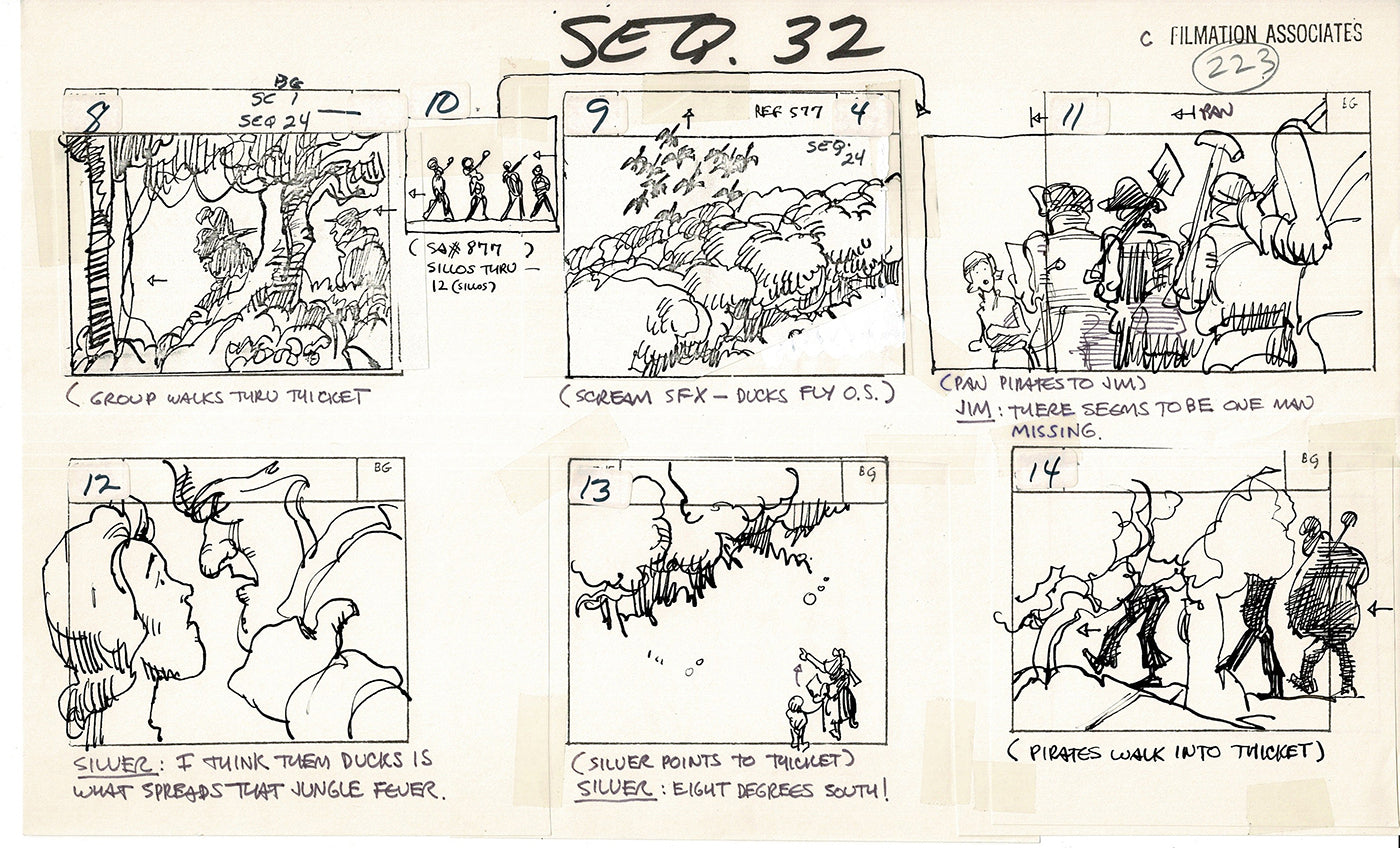 Treasure Island Storyboard Art Cartoon 2 Pages Stevenson Filmation WB 1973 D-45