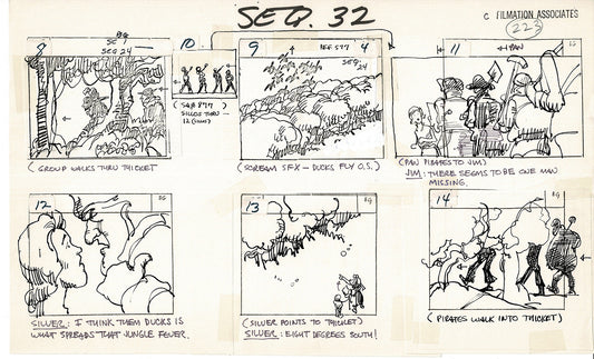 Treasure Island Storyboard Art Cartoon 2 Pages Stevenson Filmation WB 1973 D-45