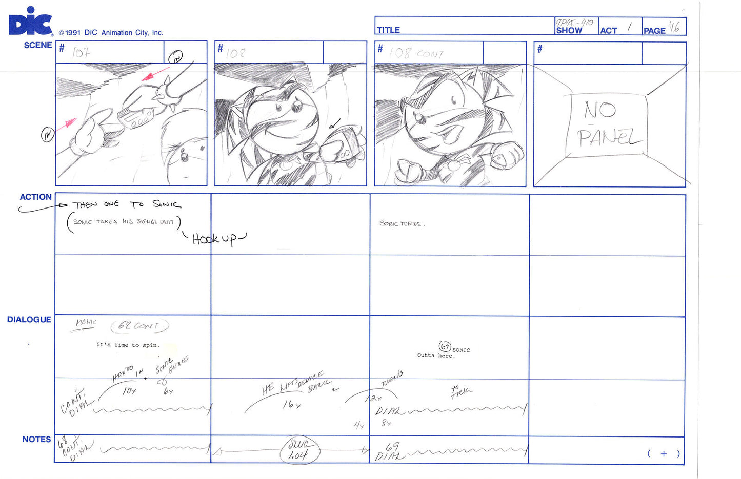 Sonic Underground Huge Hand-Drawn Production Storyboard 1999 from DIC Used to Make the Cartoon Pg 46