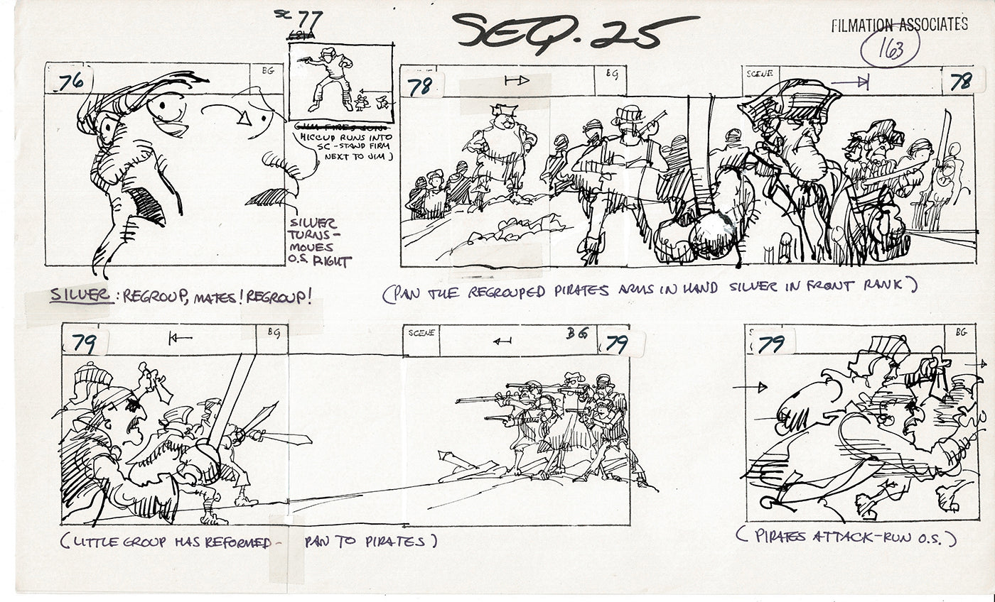 Treasure Island Storyboard Art Cartoon 2 Pages Stevenson Filmation WB 1973 C-45