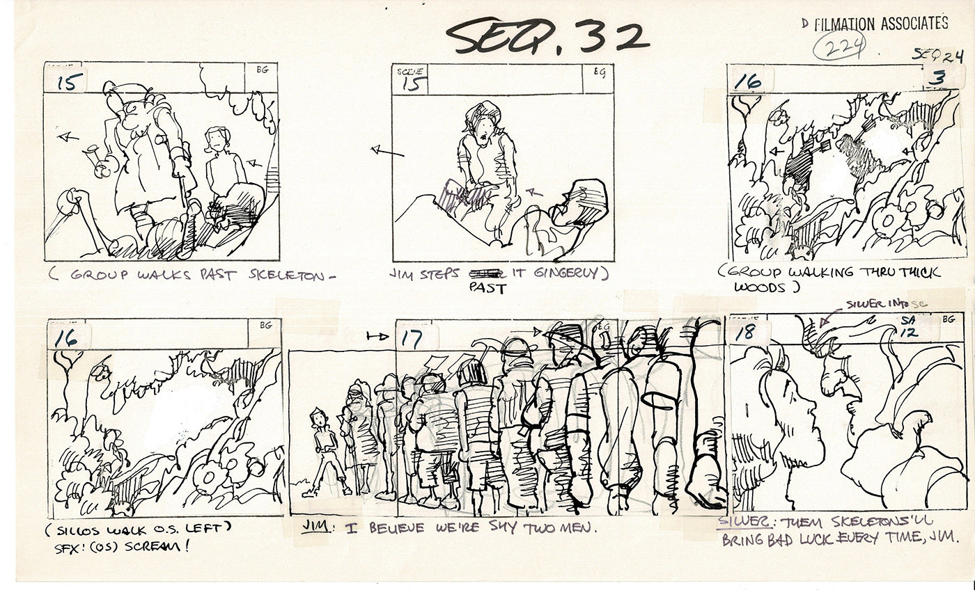 Treasure Island Storyboard Art Cartoon 2 Pages Stevenson Filmation WB 1973 D-45