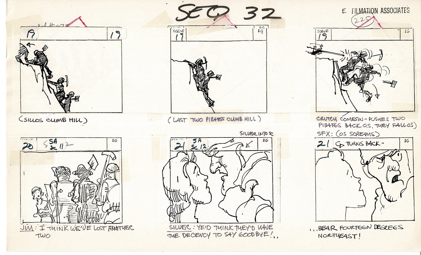 Treasure Island Storyboard Art Cartoon 2 Pages Stevenson Filmation WB 1973 D-47