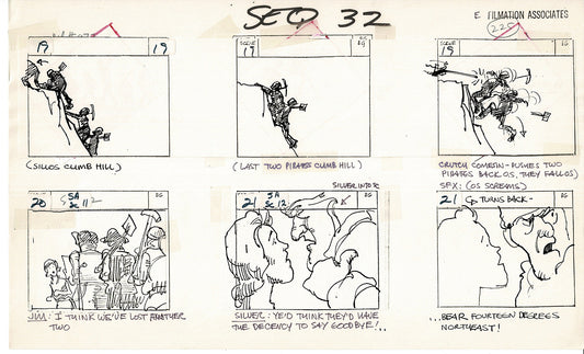 Treasure Island Storyboard Art Cartoon 2 Pages Stevenson Filmation WB 1973 D-47