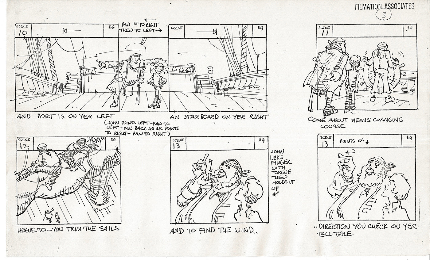 Treasure Island Storyboard Art Cartoon 2 Pages Stevenson Filmation WB 1973 B-47