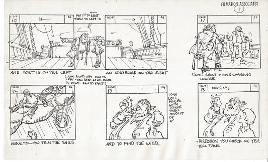 Treasure Island Storyboard Art Cartoon 2 Pages Stevenson Filmation WB 1973 B-47