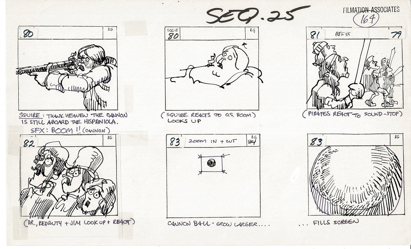 Treasure Island Storyboard Art Cartoon 2 Pages Stevenson Filmation WB 1973 C-47