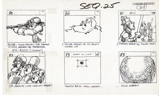 Treasure Island Storyboard Art Cartoon 2 Pages Stevenson Filmation WB 1973 C-47