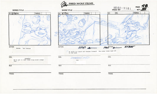 Teenage Mutant Ninja Turtles TMNT Original Production Animation Storyboard 1995 U3-48