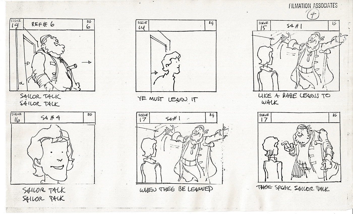 Treasure Island Storyboard Art Cartoon 2 Pages Stevenson Filmation WB 1973 B-47