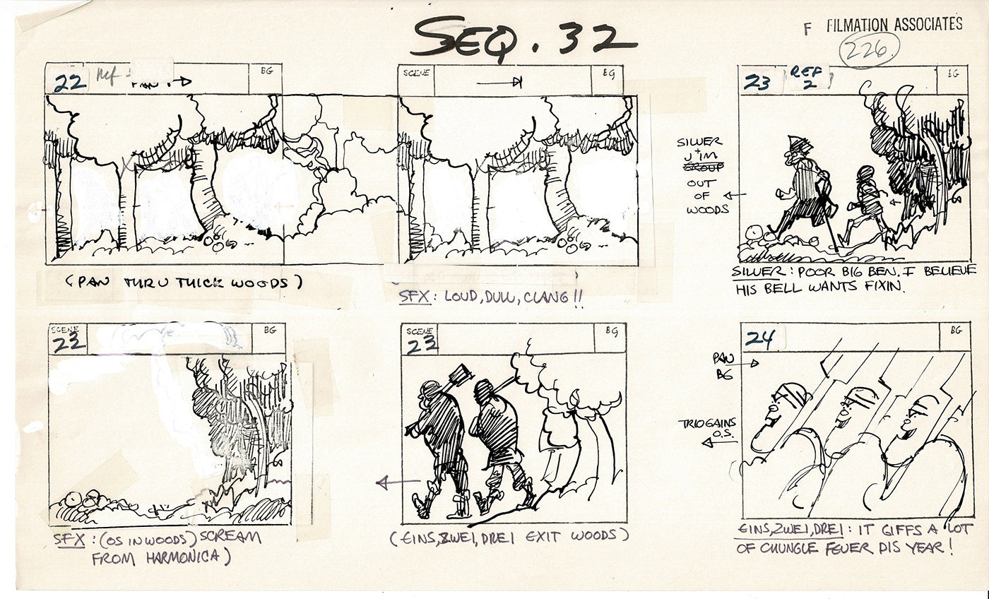 Treasure Island Storyboard Art Cartoon 2 Pages Stevenson Filmation WB 1973 D-47