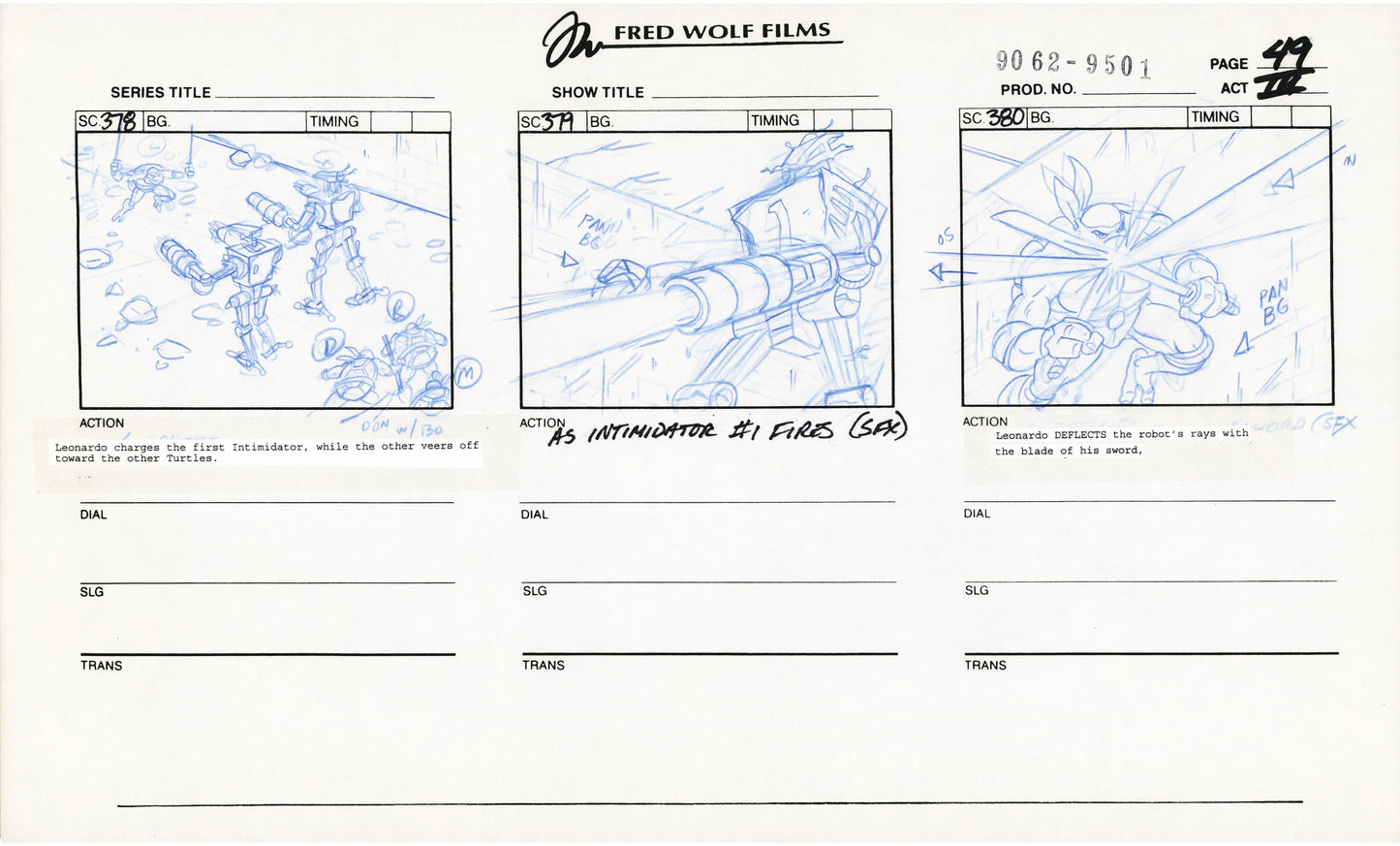 Teenage Mutant Ninja Turtles TMNT Original Production Animation Storyboard 1995 U3-49