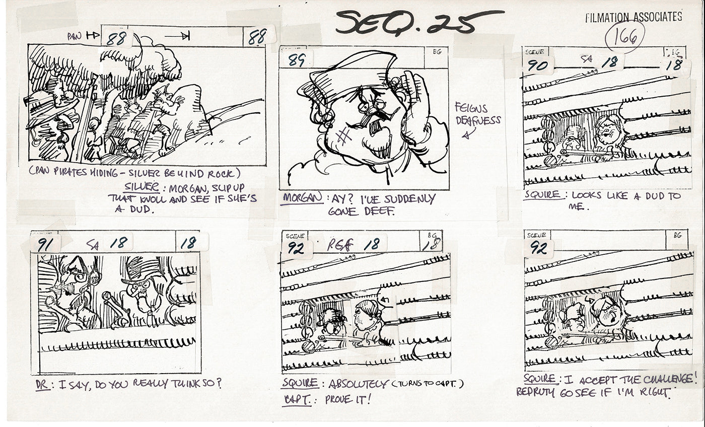 Treasure Island Storyboard Art Cartoon 2 Pages Stevenson Filmation WB 1973 C-49
