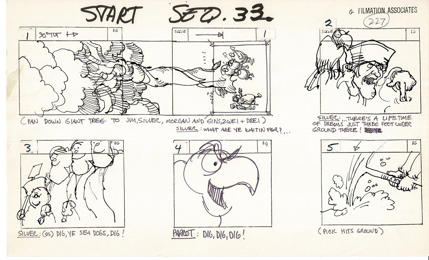 Treasure Island Storyboard Art Cartoon 2 Pages Stevenson Filmation WB 1973 D-49