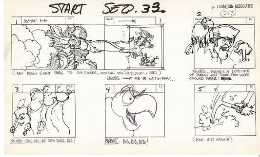 Treasure Island Storyboard Art Cartoon 2 Pages Stevenson Filmation WB 1973 D-49