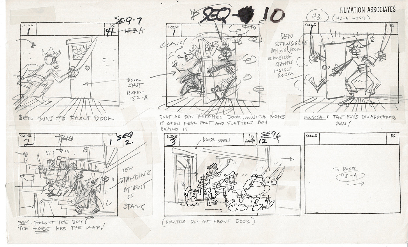 Treasure Island Storyboard Art Cartoon 2 Pages Stevenson Filmation WB 1973 A-49