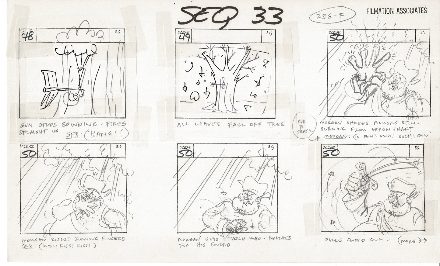 Treasure Island Storyboard Art Cartoon 2 Pages Stevenson Filmation WB 1973 E-03