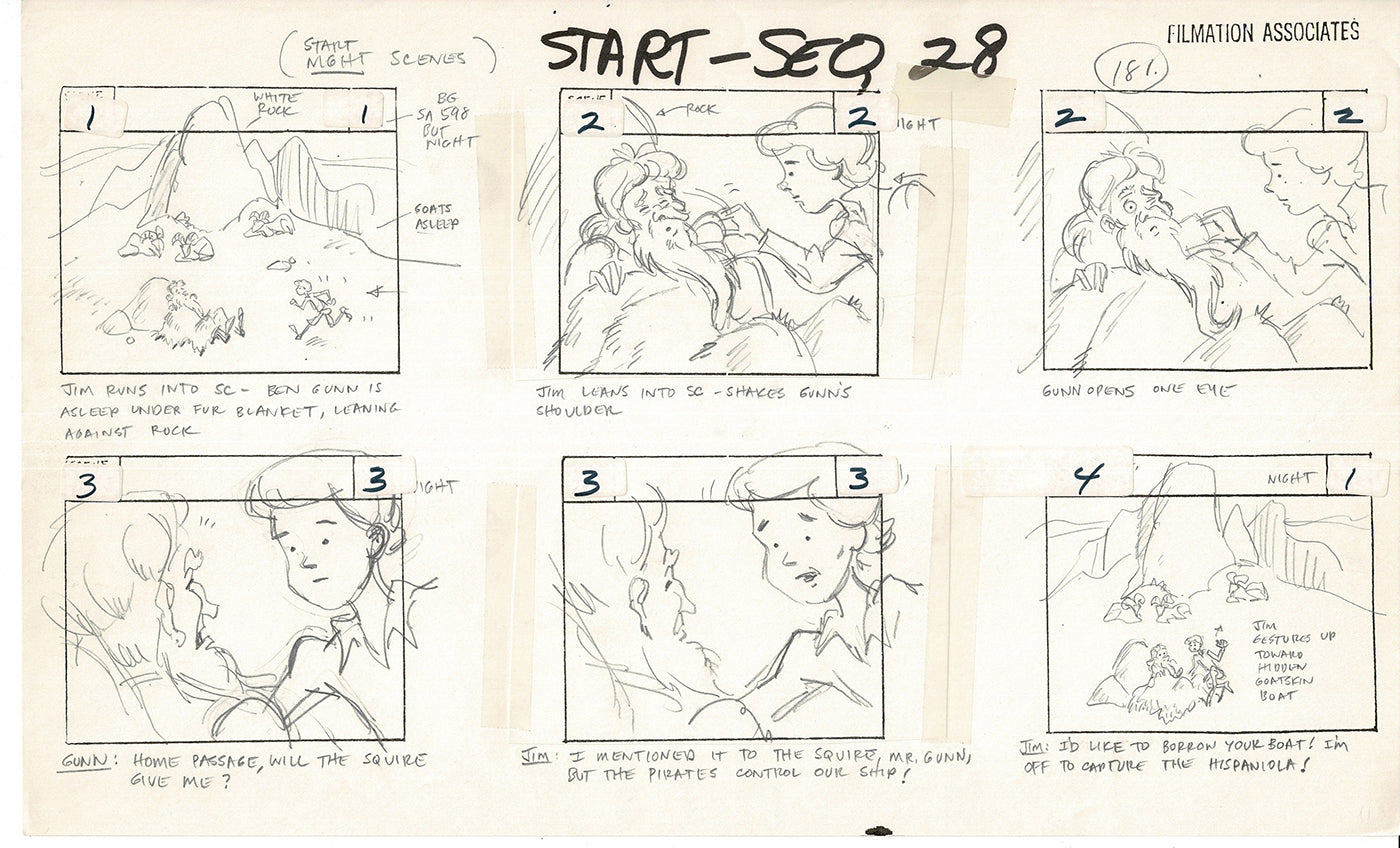 Treasure Island Storyboard Art Cartoon 2 Pages Stevenson Filmation WB 1973 D-03