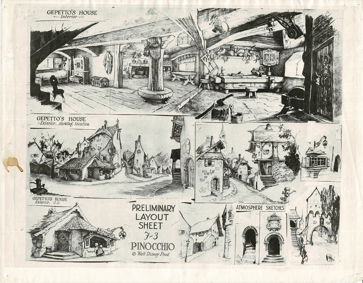 Pinocchio Walt Disney Litho Production Animation Model Sheet 1930s M4