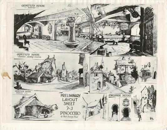 Pinocchio Walt Disney Litho Production Animation Model Sheet 1930s M4