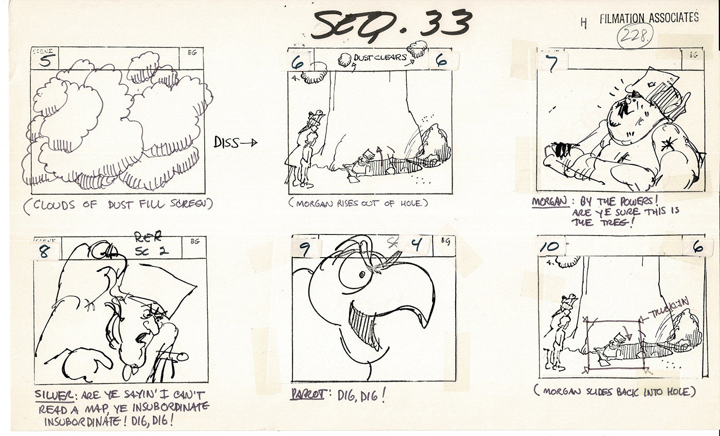 Treasure Island Storyboard Art Cartoon 2 Pages Stevenson Filmation WB 1973 D-49
